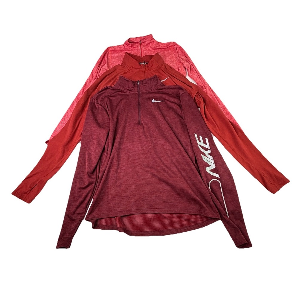 Lot Of 3‎ Nike Running Pullover Mens Large Red Dri-FIT Quarter Zip Long Sleeve